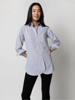 NEW Ann Mashburn Boyfriend button down shirt in blue white stripe poplin Sz S